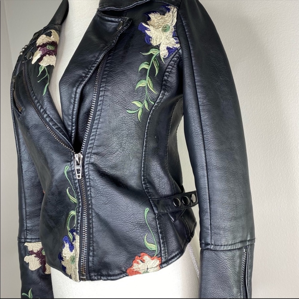 Black leather embroidered jacket - Picture 1 of 5